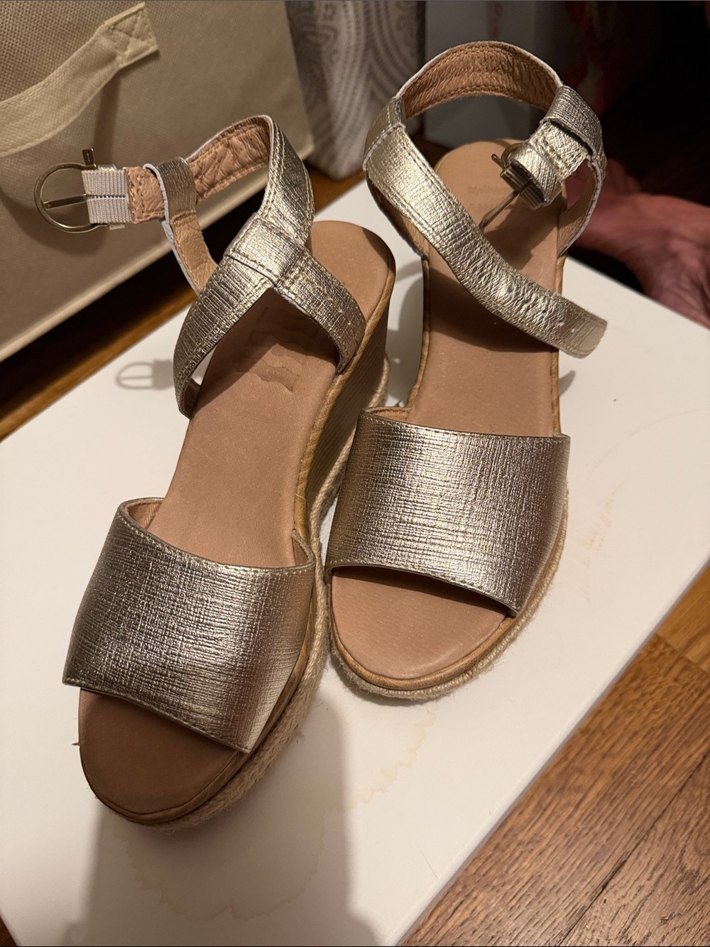 Sperry Metallic Gold Espadrille Wedge Sandals with Ankle Strap